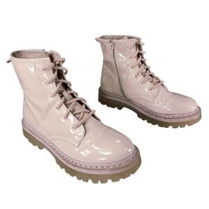 Steve Madden Combat Boot 6M Women‎ Dynasti Pink Patent Glitter Chunky Grunge Lug